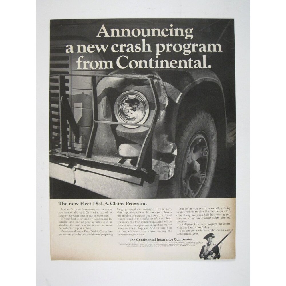 Print Ad Announcing A New Crash Program Continental Insurance 1960s AD